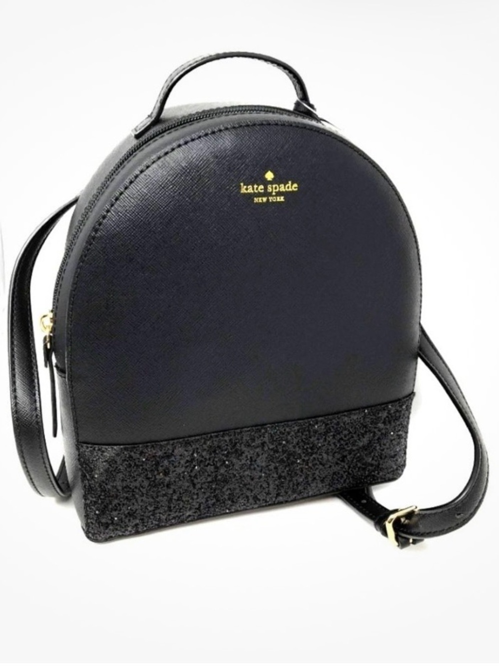 kate spade black glitter leather backpack